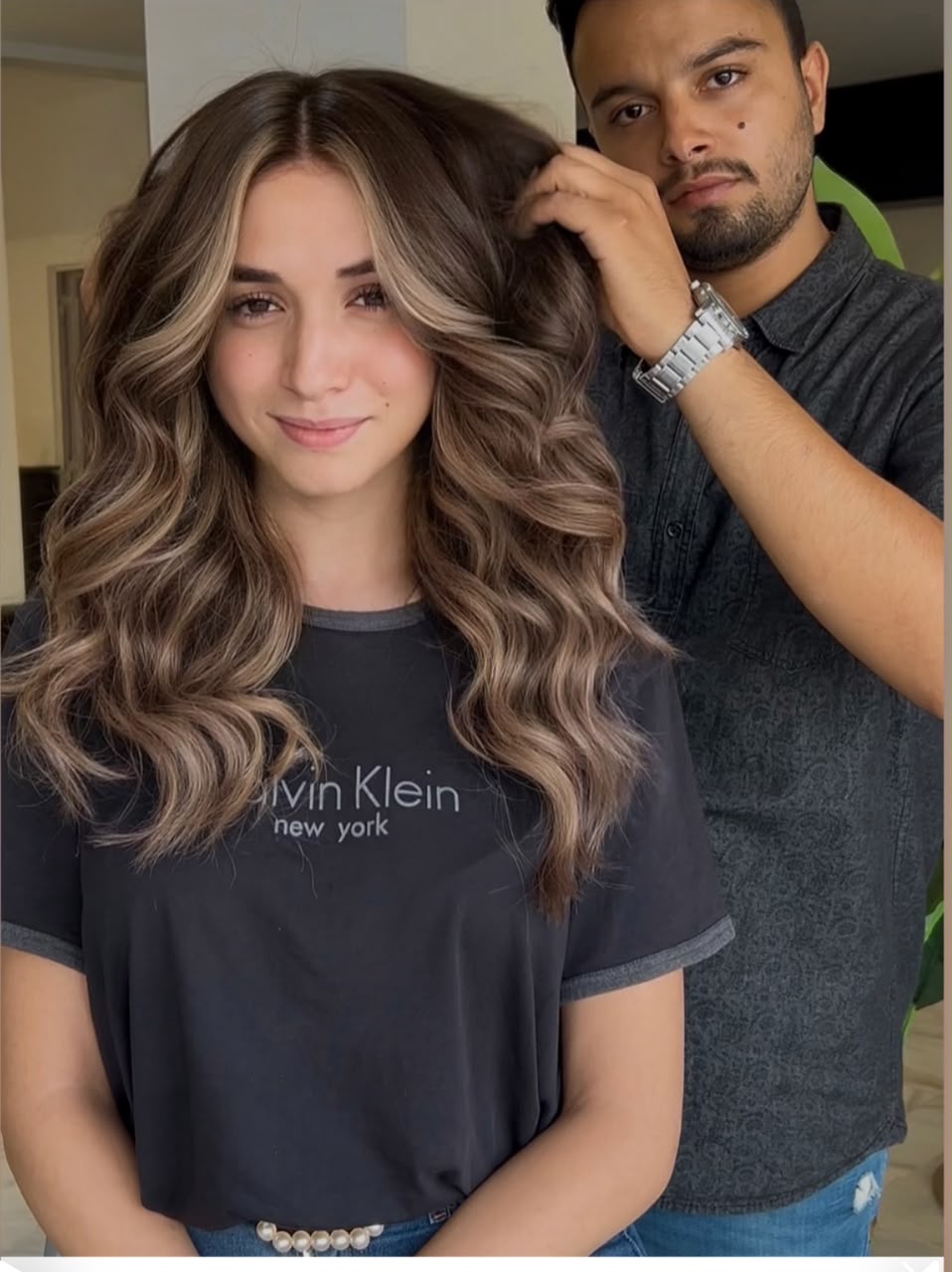 Balayage caramel bouclé